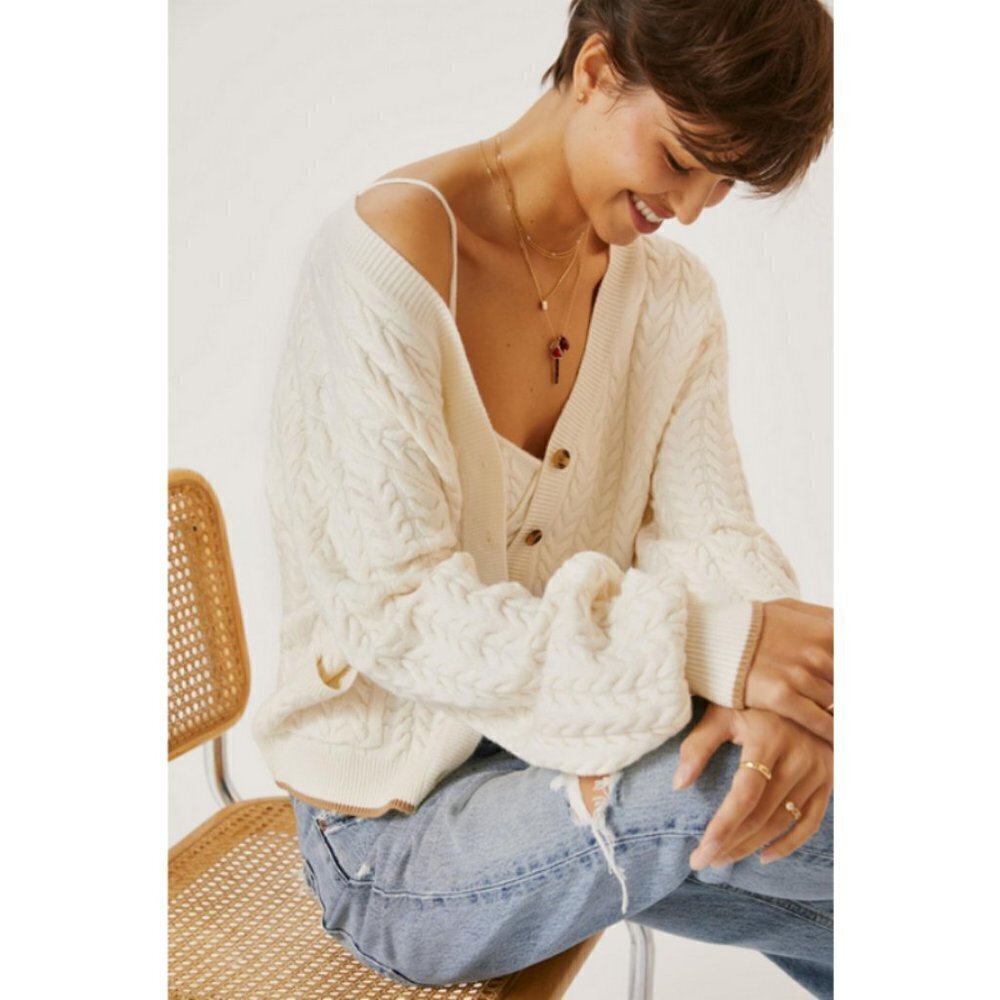 💕FAVORITE DAUGHTER💕 The Lauren Cardigan ~ Ivory XL NWT Cable Knit Sweater